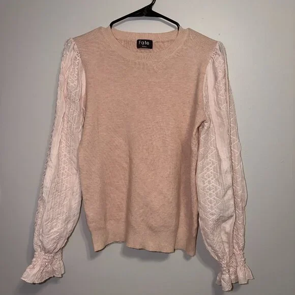 Fate Lace Sleeve Sweater Size S Blush Knit Romantic Top - Picture 2 of 7